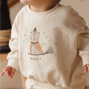 Quincy Mae Magic Relaxed Fleece Cat Cream Kids Sweatshirt